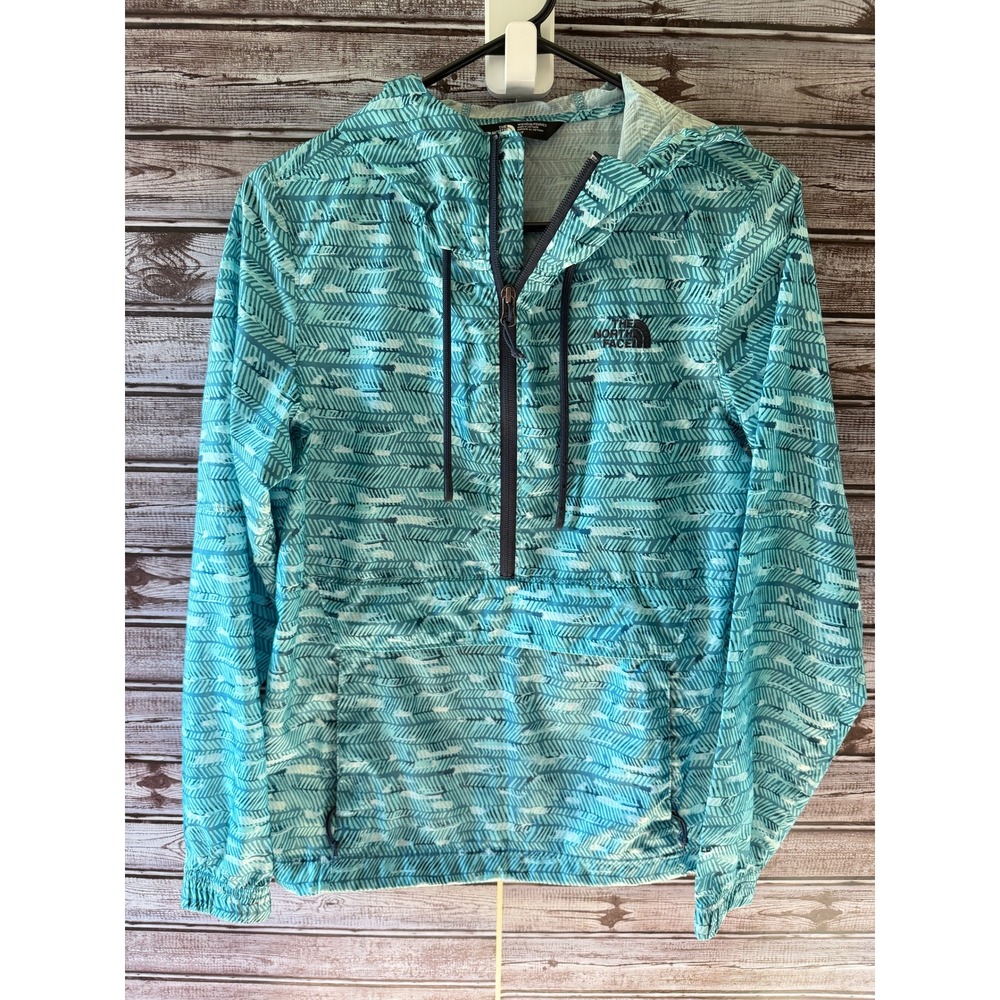 The North Face Women's WindWall Teal Geometric Packable Hooded Jacket Size S